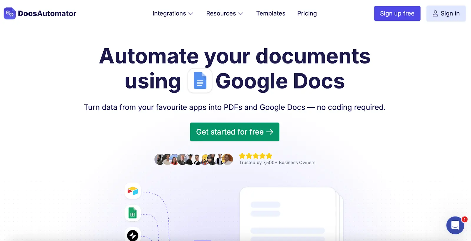 DocsAutomator landing page screenshot