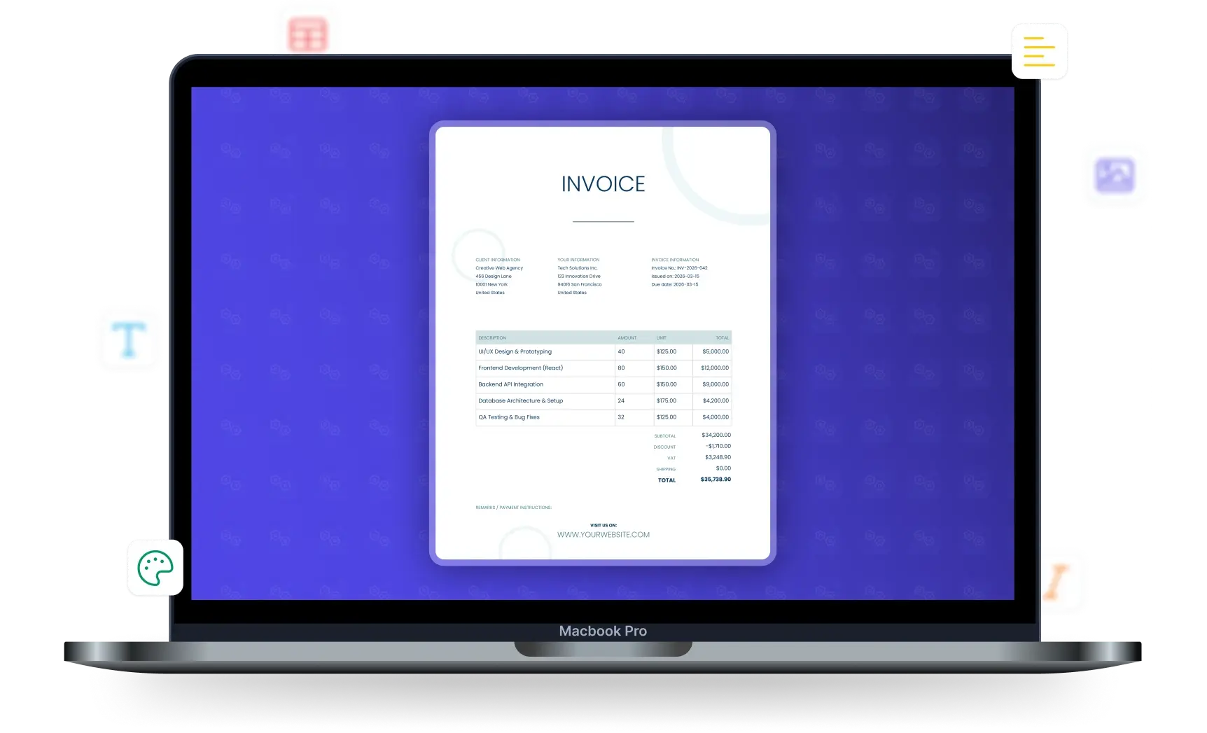 Invoice with dynamic line items generated by DocsAutomator