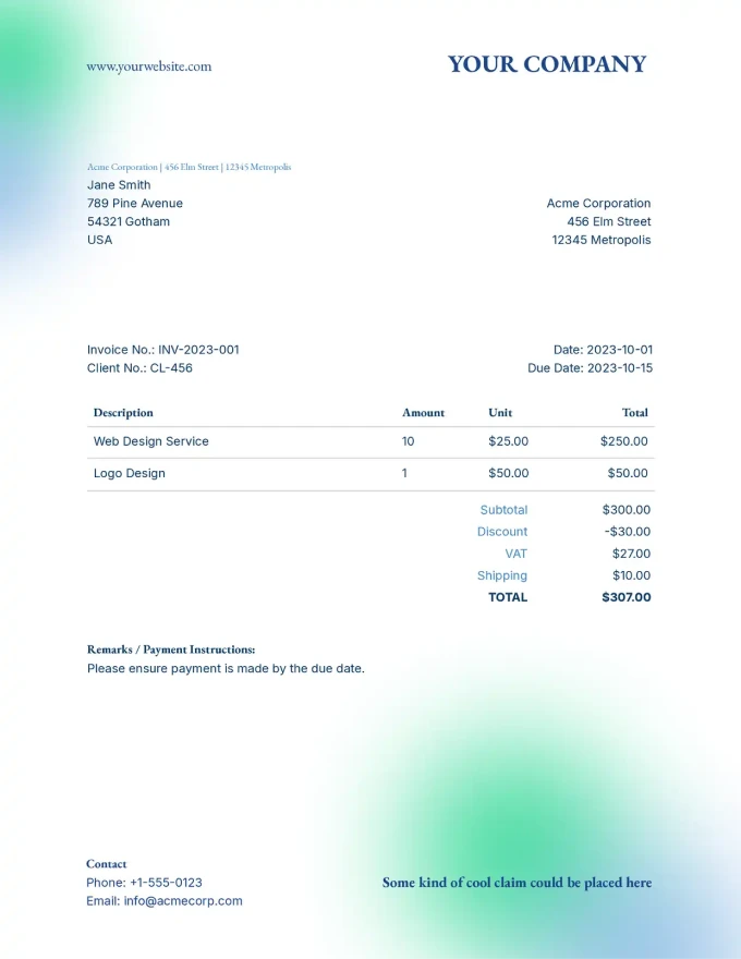 Client invoice generated from your data